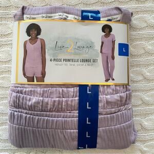 Live 2 Lounge 4-Piece Pointelle Lounge Set, Lavender, Size L